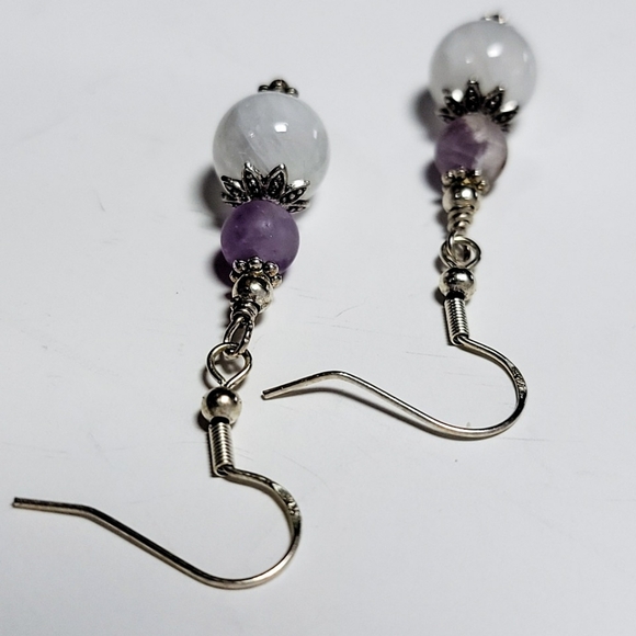Moonstone & Amethyst Drop Earrings - Picture 3 of 5